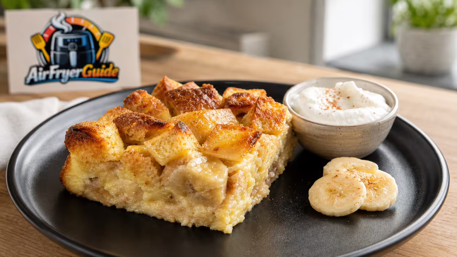 Bananen-Zwieback-Auflauf im Airfryer - Serviervorschlag