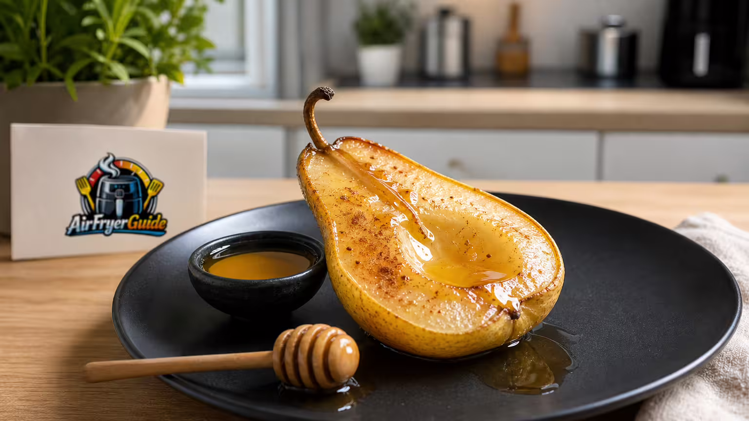 Birne mit Honig im Airfryer - Serviervorschlag