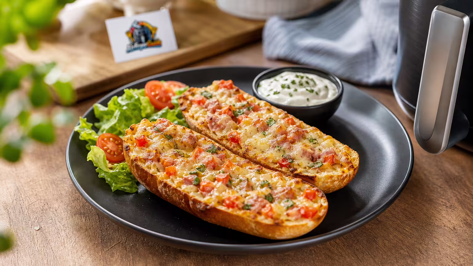 Pizza Baguette aufwärmen im Airfryer - Serviervorschlag
