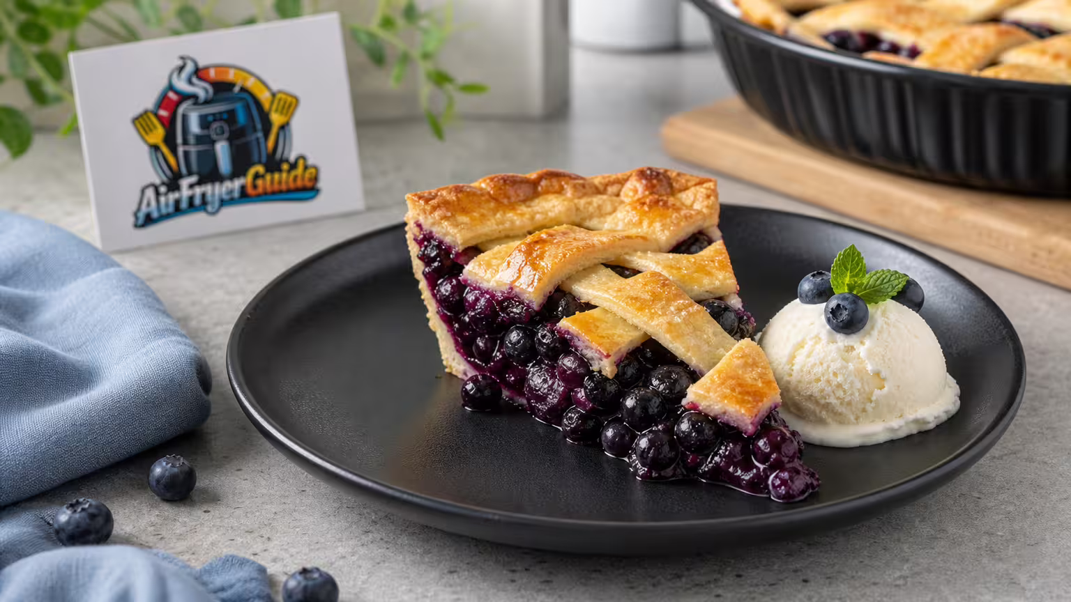 Blaubeerkuchen im Airfryer - Serviervorschlag
