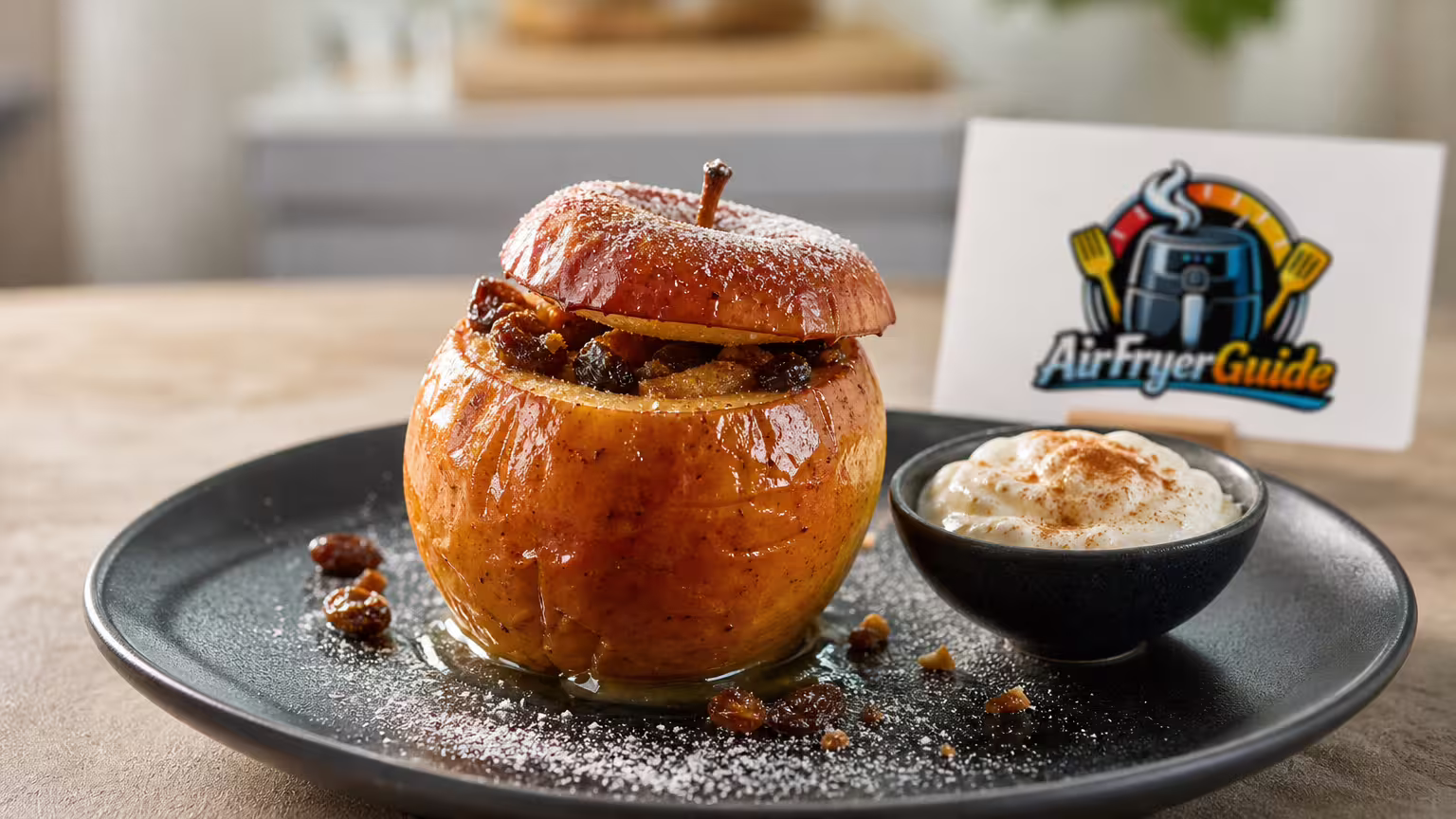 Bratapfel mit Marzipan im Airfryer - Serviervorschlag