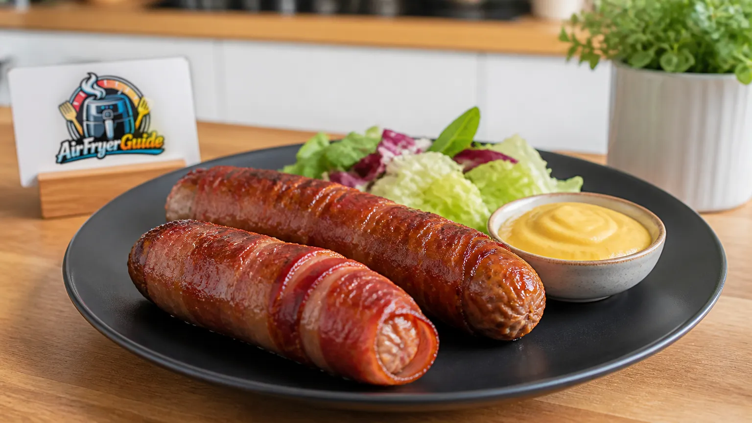 Bratwurst im Speckmantel im Airfryer