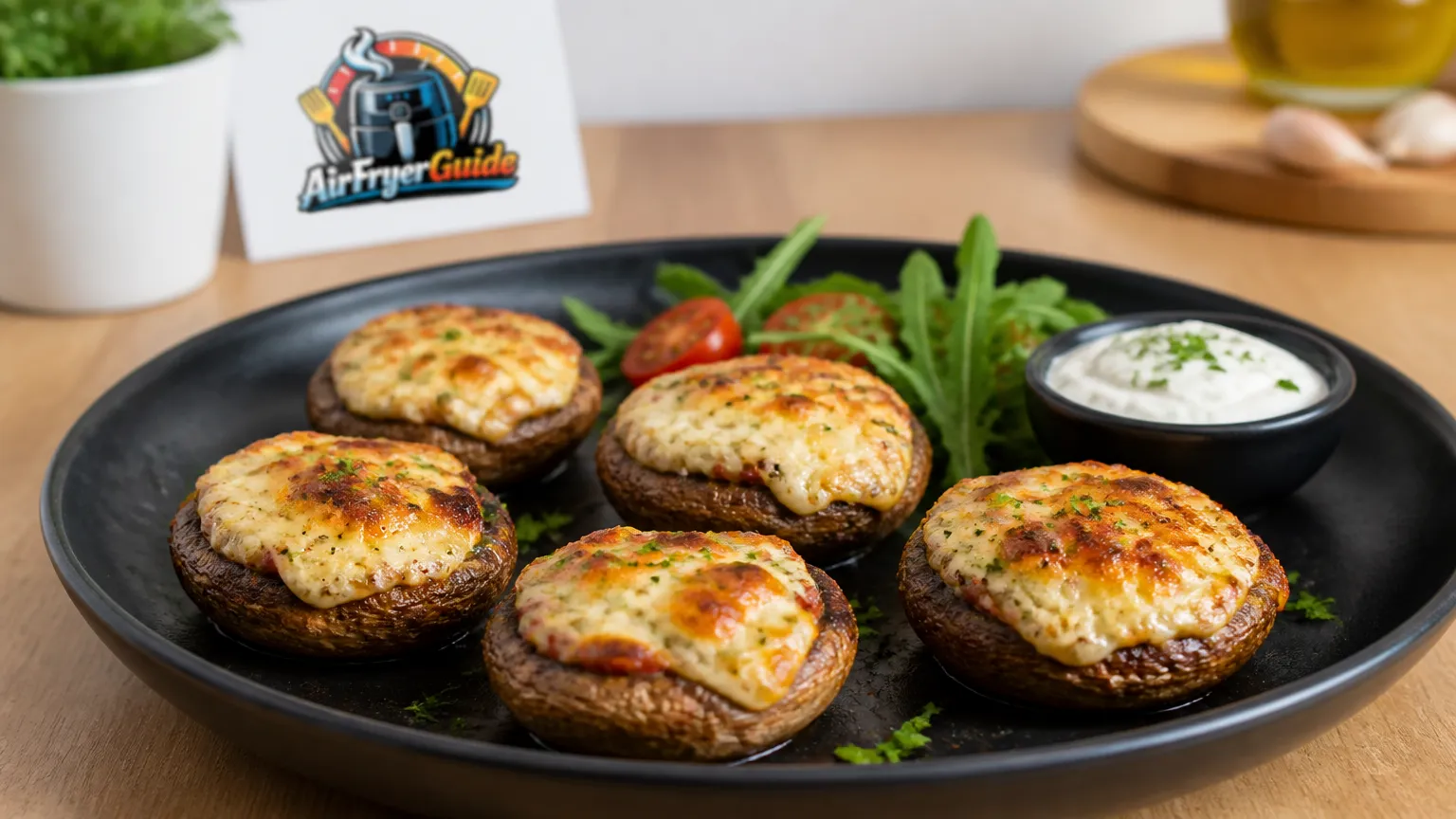 Champignons mit Halloumi überbacken im Airfryer