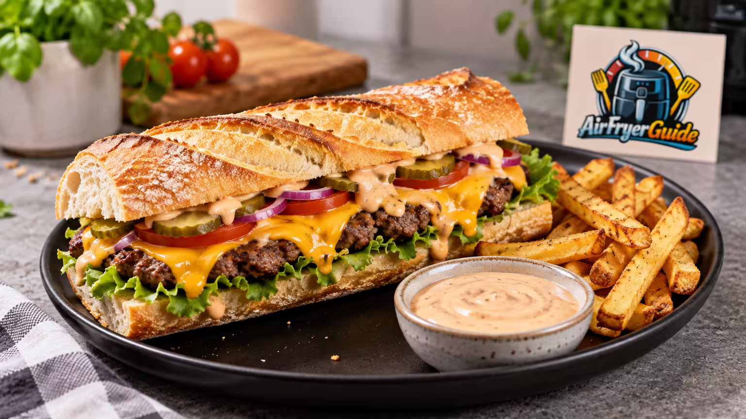 Cheeseburger Baguette im Airfryer