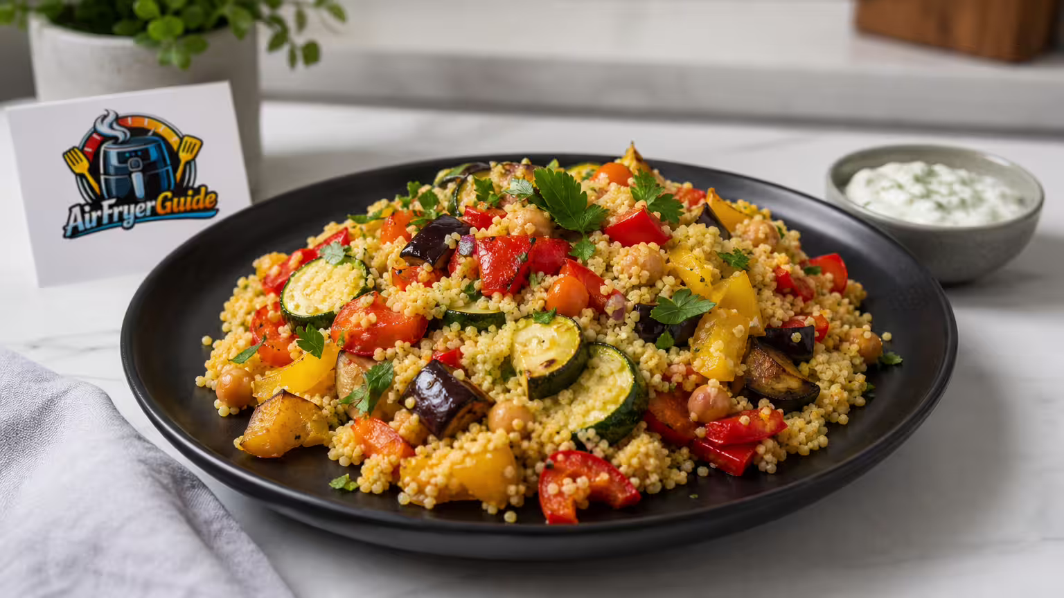 Couscous Gemüse Bowl aufwärmen im Airfryer - Serviervorschlag
