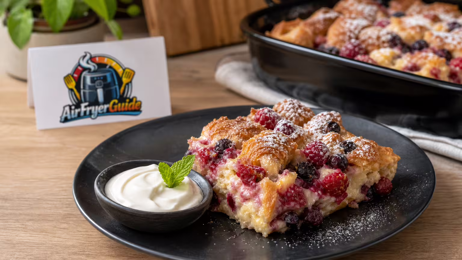 Croissant-Auflauf mit Beeren im Airfryer - Serviervorschlag