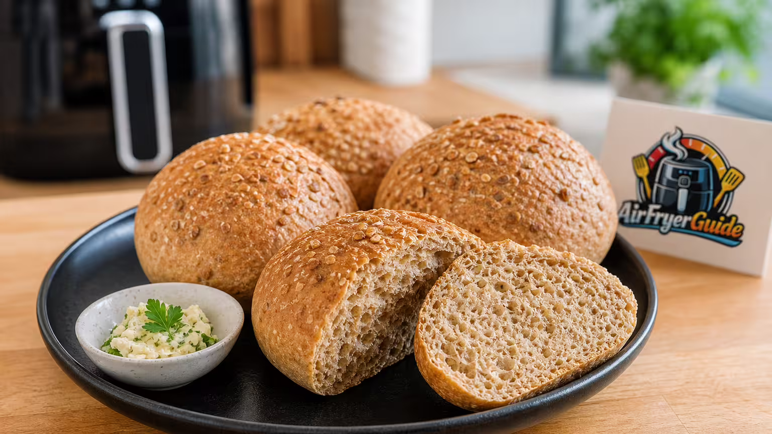 Dinkelvollkornbrötchen aufwärmen im Airfryer - Serviervorschlag