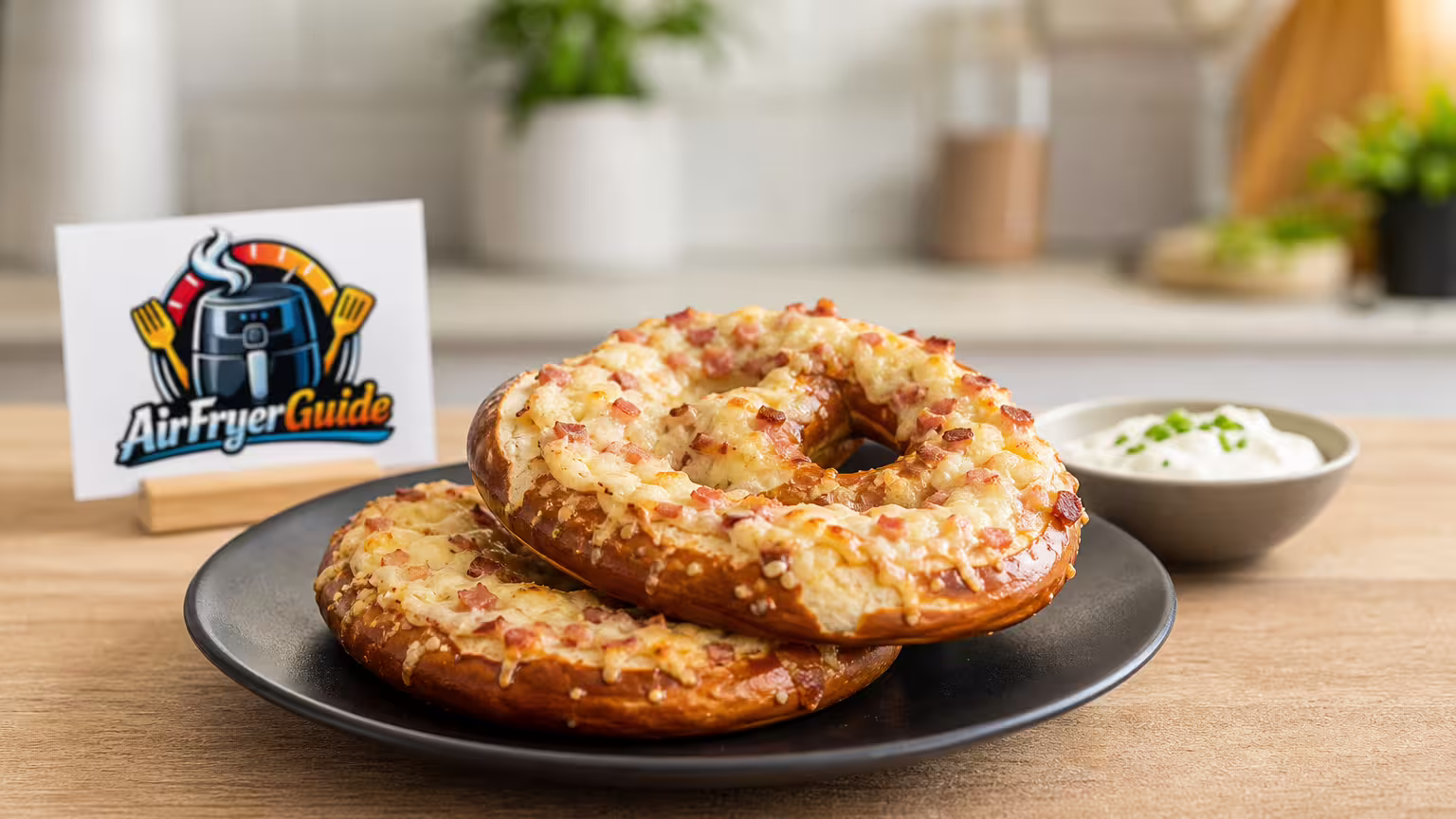 Flammkuchen Brezeln aufwärmen im Airfryer - Serviervorschlag