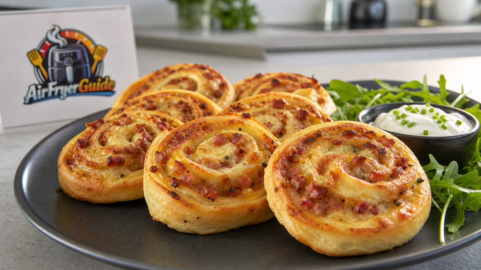 Flammkuchenschnecken im Airfryer - Serviervorschlag
