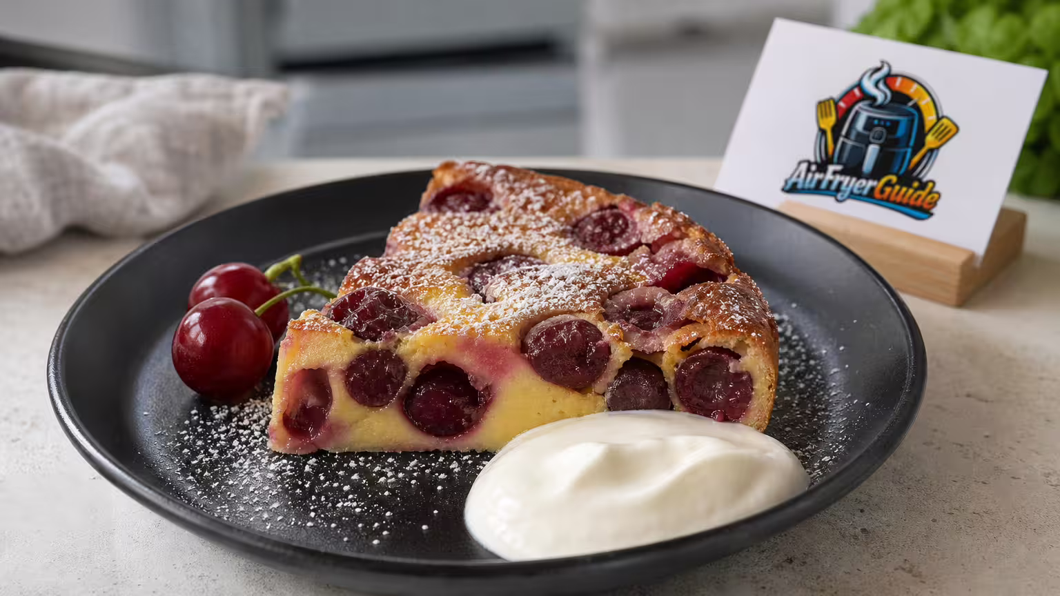 Französische Clafoutis mit Kirschen im Airfryer - Serviervorschlag