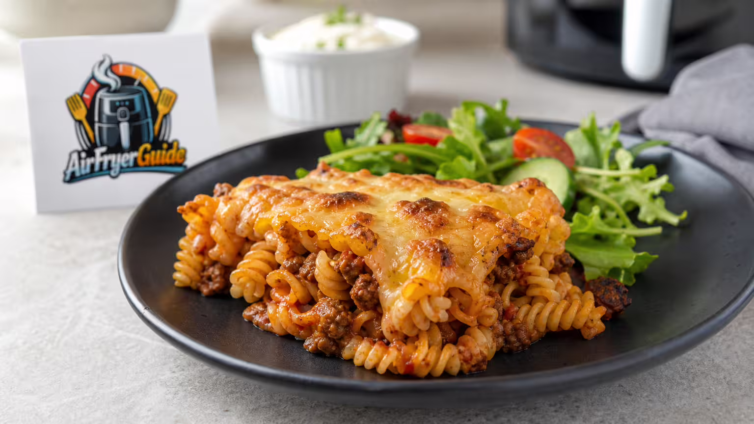 Fusilli Auflauf im Airfryer - Serviervorschlag