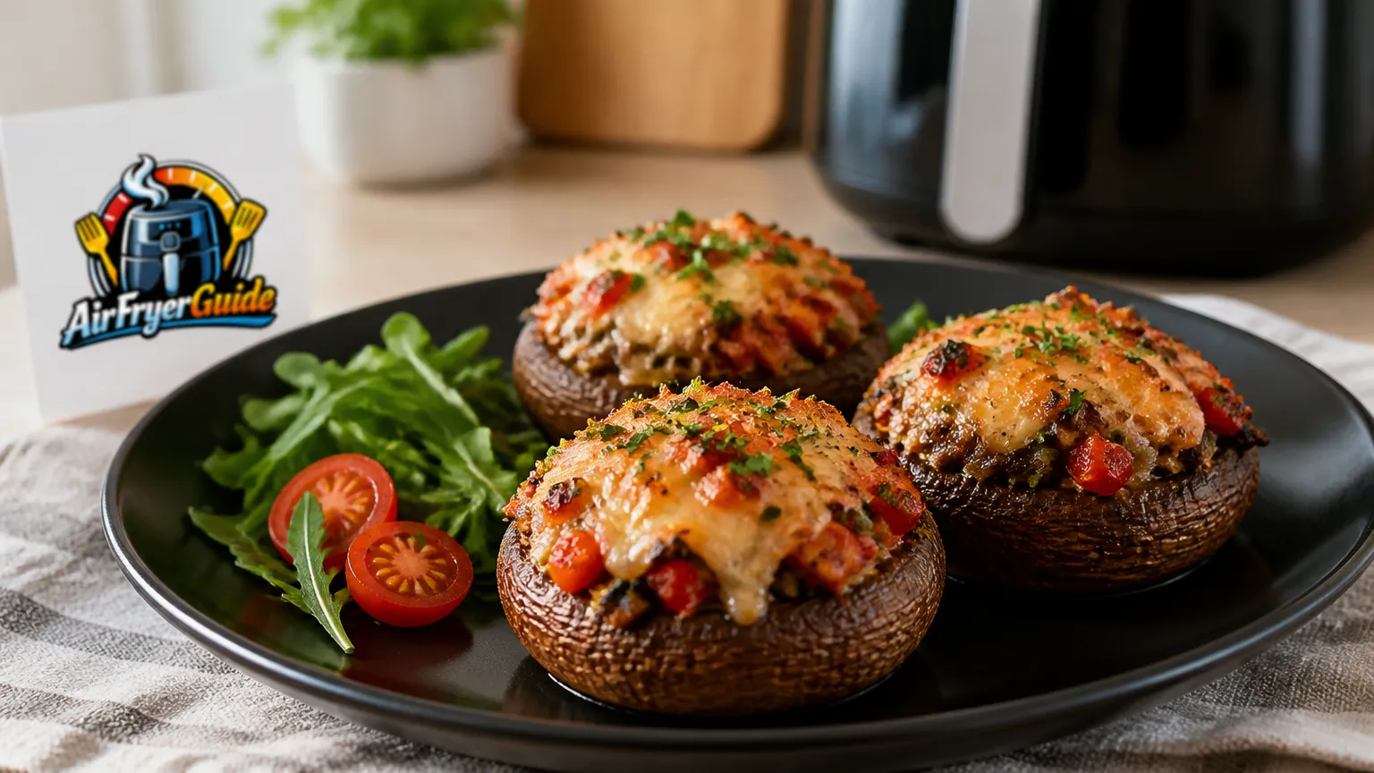 Gefüllte Portobello Pilze im Airfryer