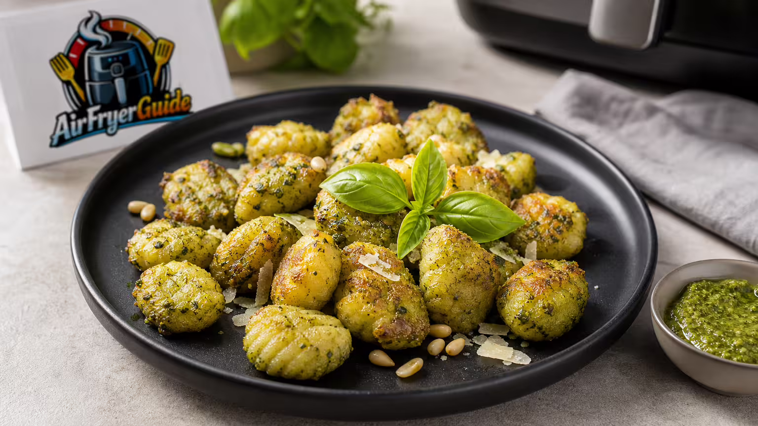 Gnocchi mit Pesto im Airfryer - Serviervorschlag