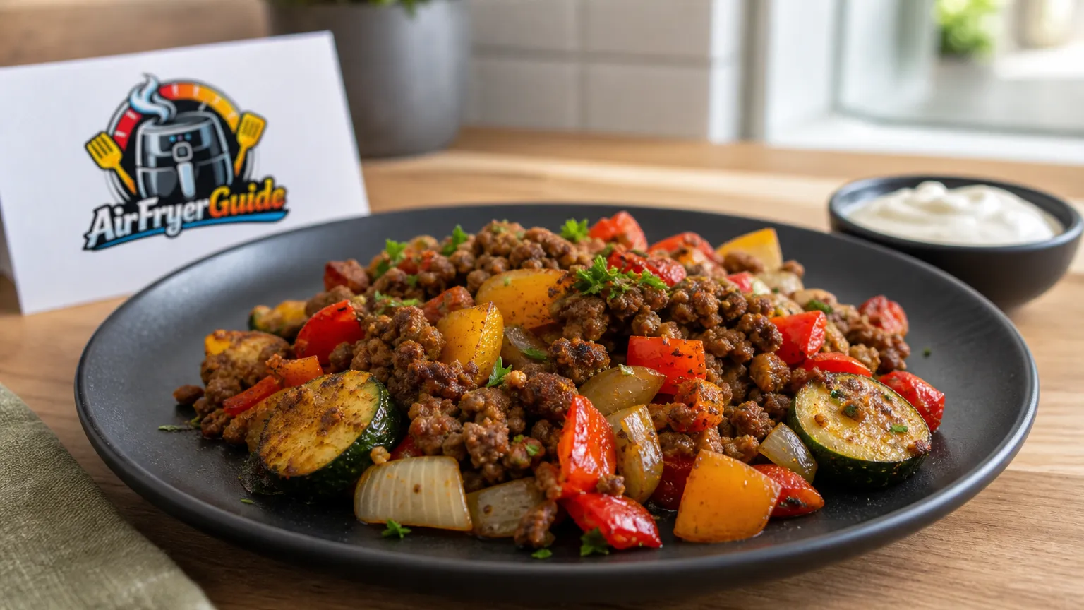 Hackfleisch Gemüse Pfanne im Airfryer