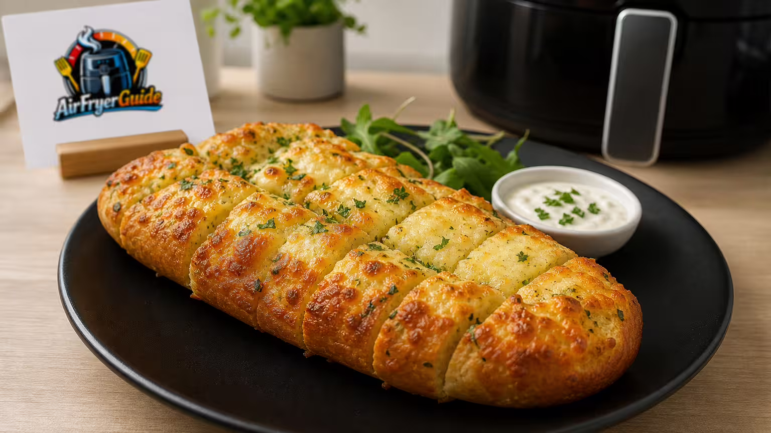 Käse Knoblauchbrot im Airfryer - Serviervorschlag