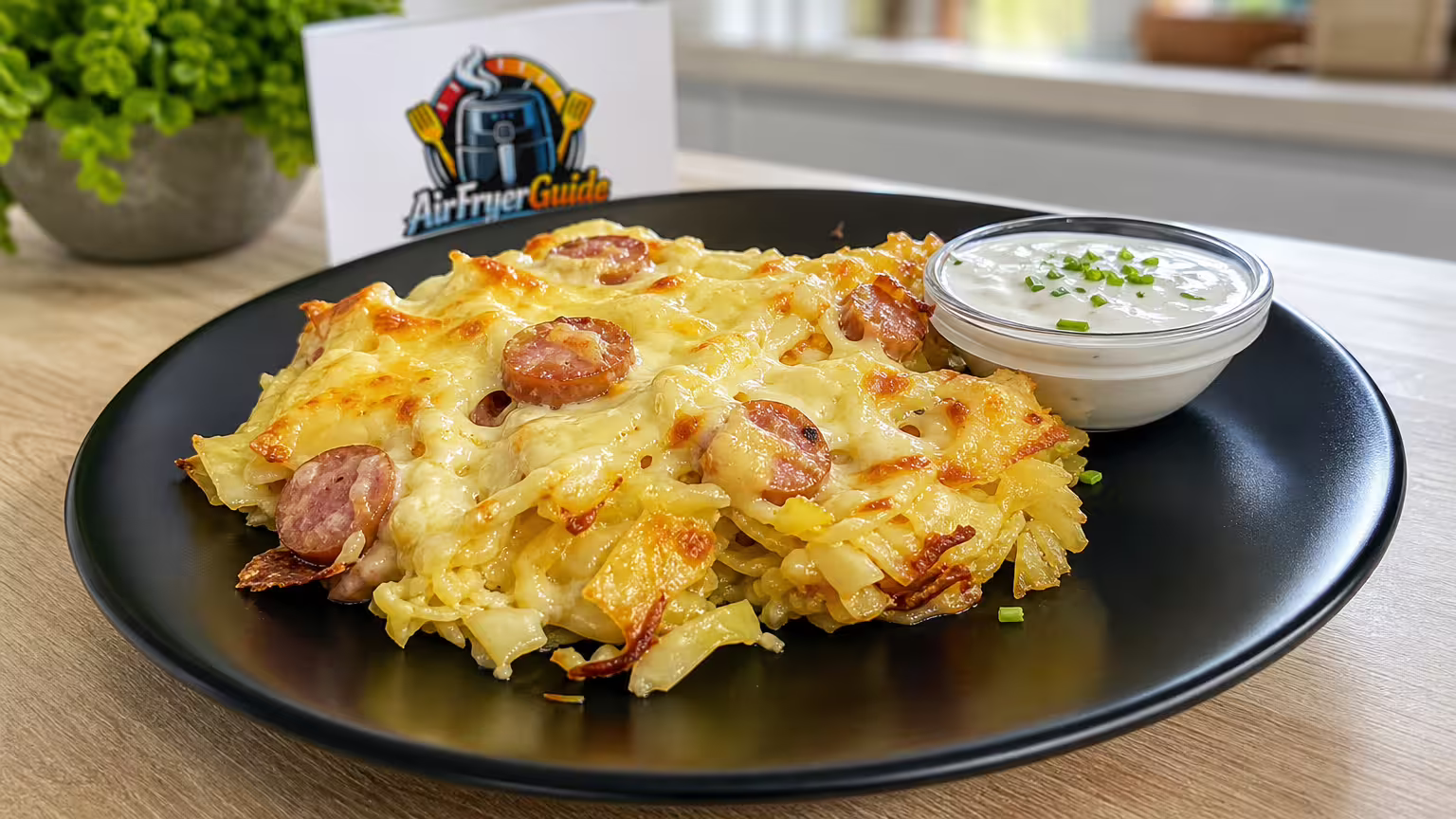 Käsegratin mit Wurst und Kohl im Airfryer