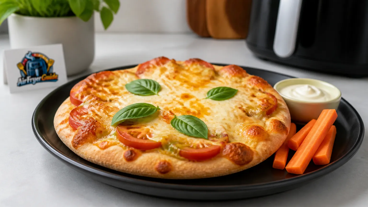 Kinder-Pizza Margherita mit gelber Soße (TK) im Airfryer