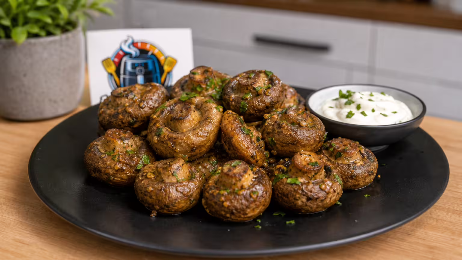 Knoblauchchampignons im Airfryer - Serviervorschlag