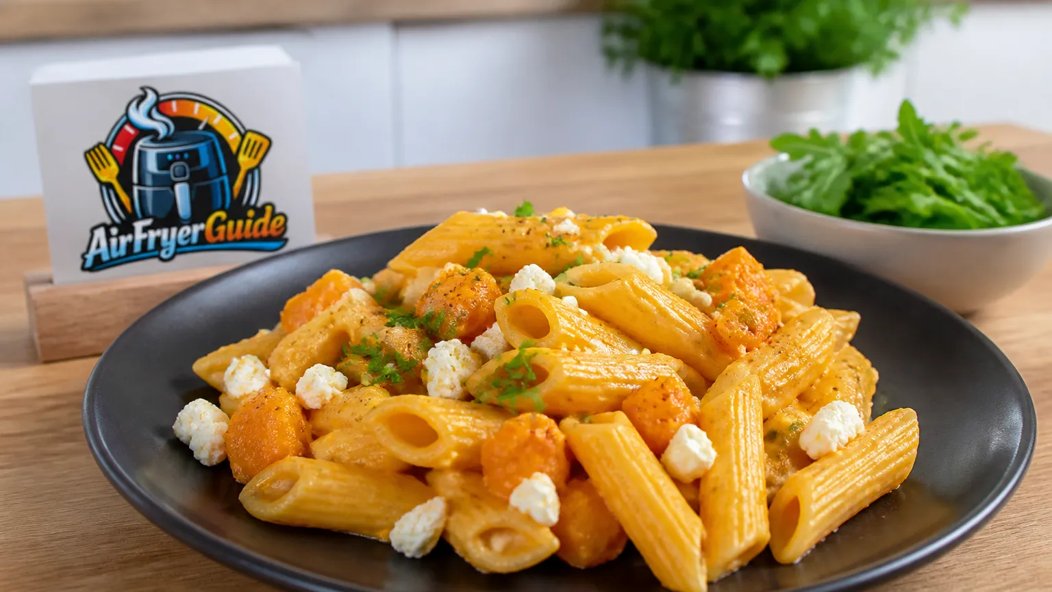 Kürbis Feta Pasta im Airfryer