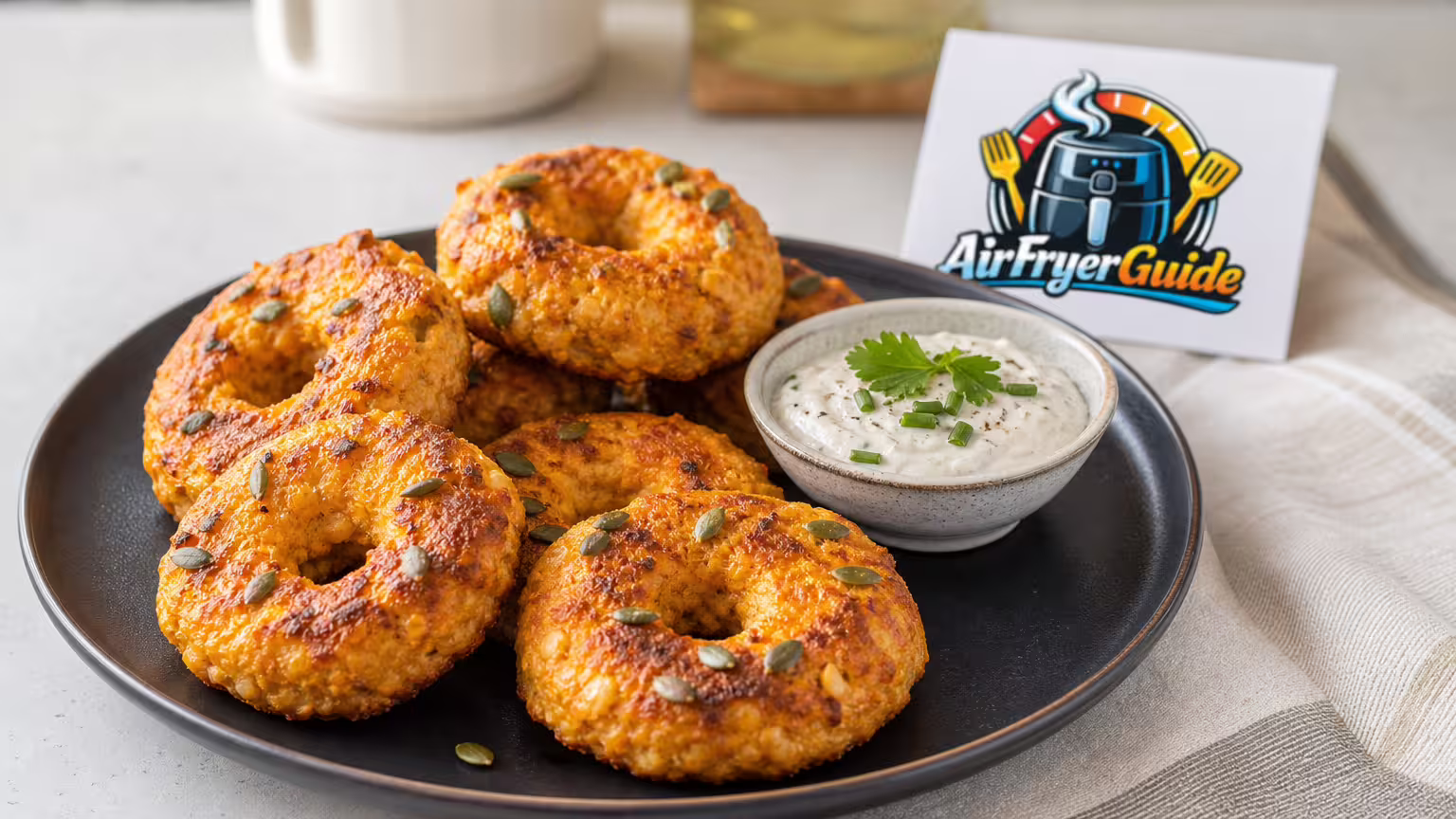 Kürbis-Hüttenkäse Donuts im Airfryer - Serviervorschlag