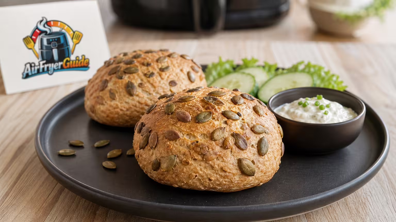 Kürbiskernbrötchen im Airfryer - Serviervorschlag
