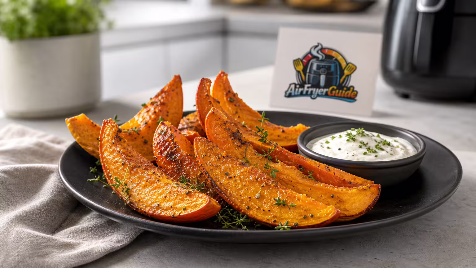Kürbisspalten im Airfryer - Serviervorschlag