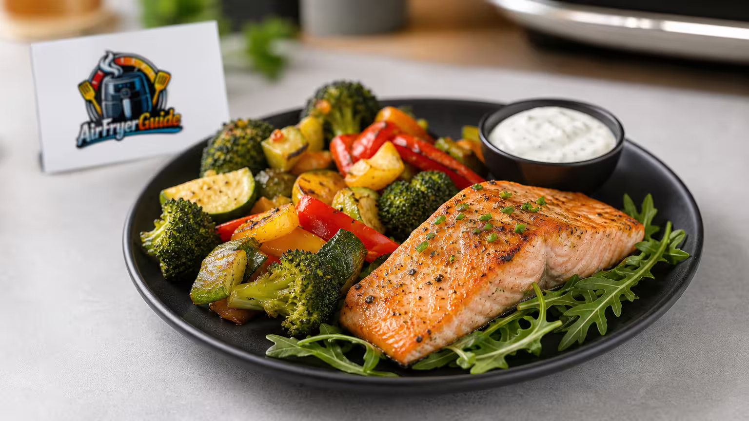 Lachs Gemüse Bowl im Airfryer - Serviervorschlag