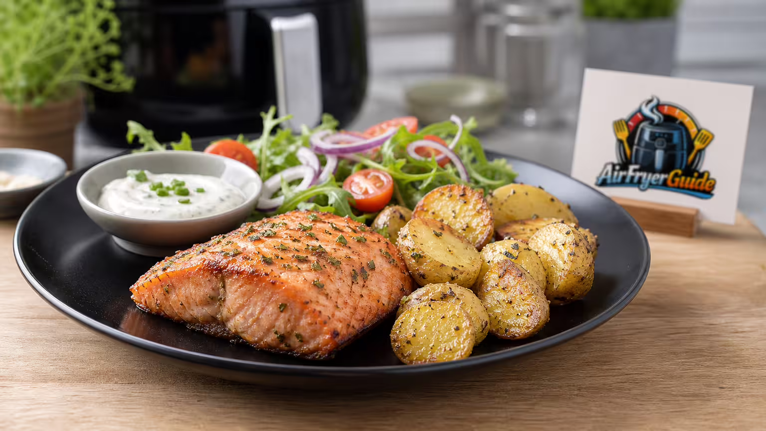 Lachs-Kartoffel-Bowl im Airfryer - Serviervorschlag