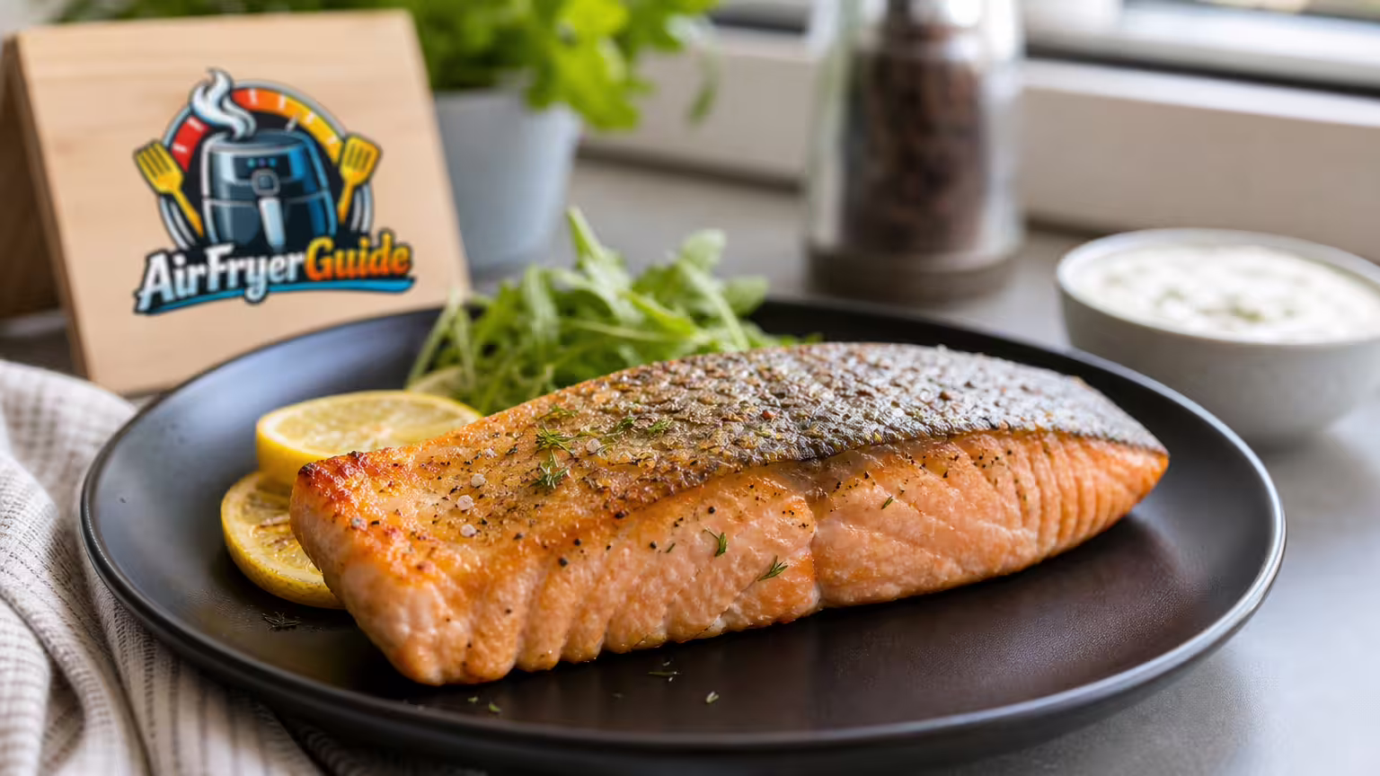Lachs mit Haut im Airfryer - Serviervorschlag