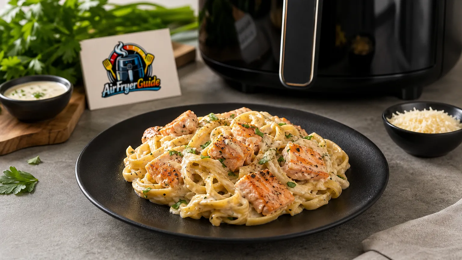 Lachs Sahne Pasta im Airfryer