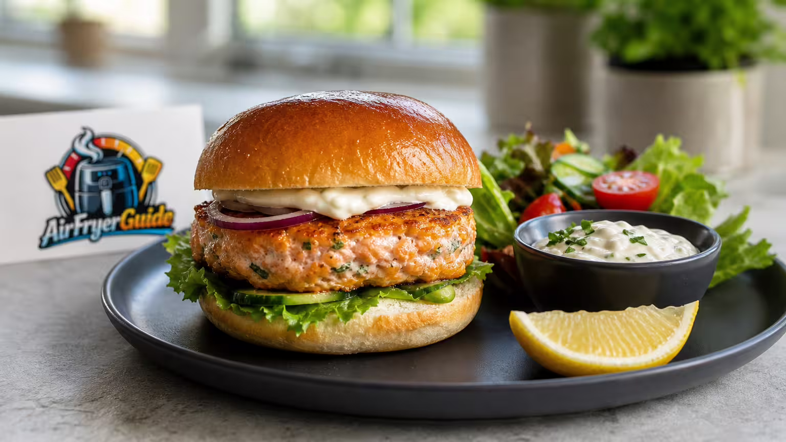 Lachsburger (TK) im Airfryer - Serviervorschlag