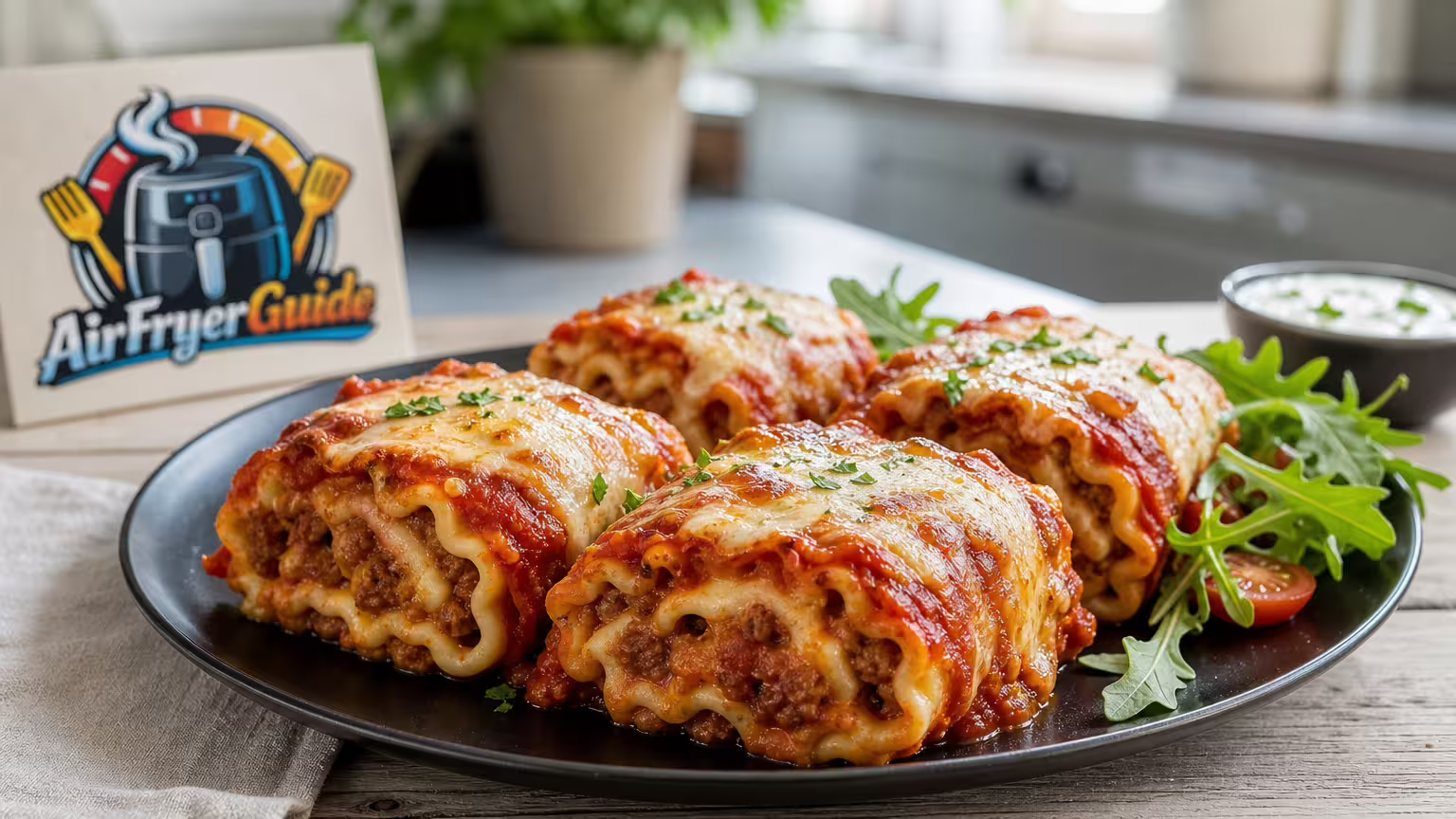 Lasagne-Rollen im Airfryer - Serviervorschlag
