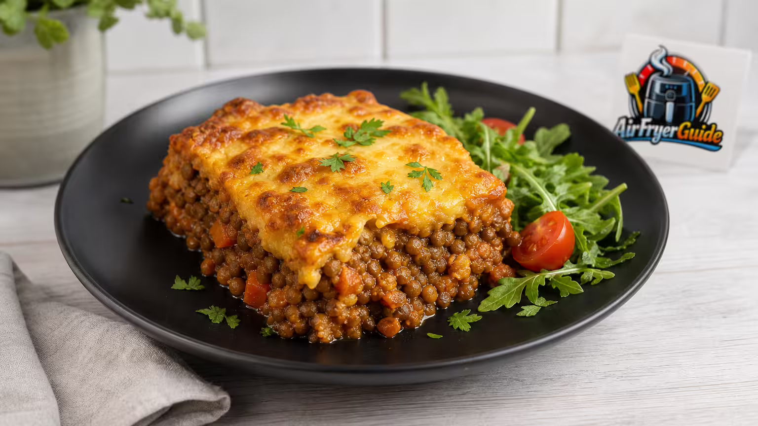 Linsenauflauf im Airfryer - Serviervorschlag