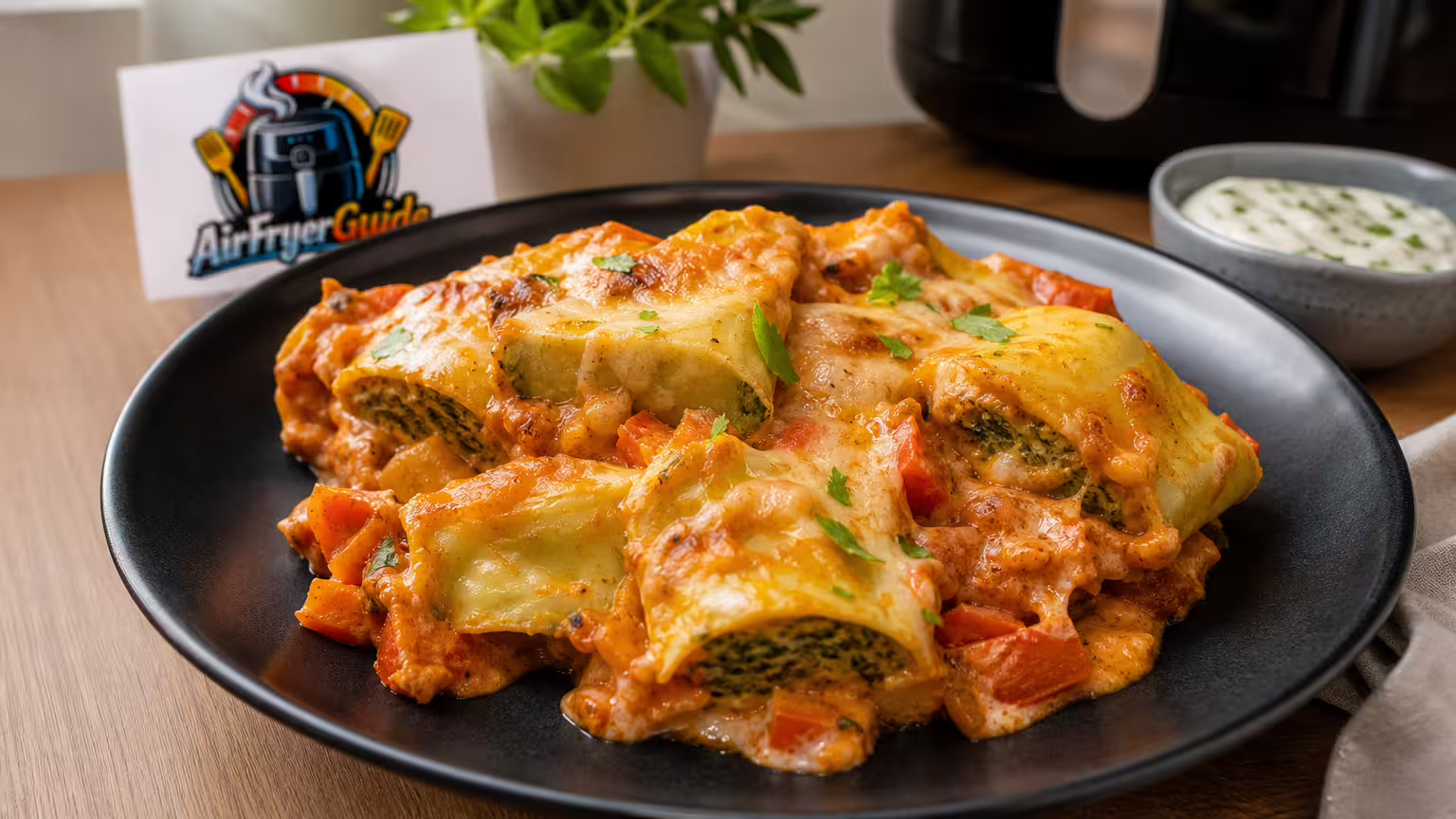 Maultaschen Auflauf im Airfryer - Serviervorschlag