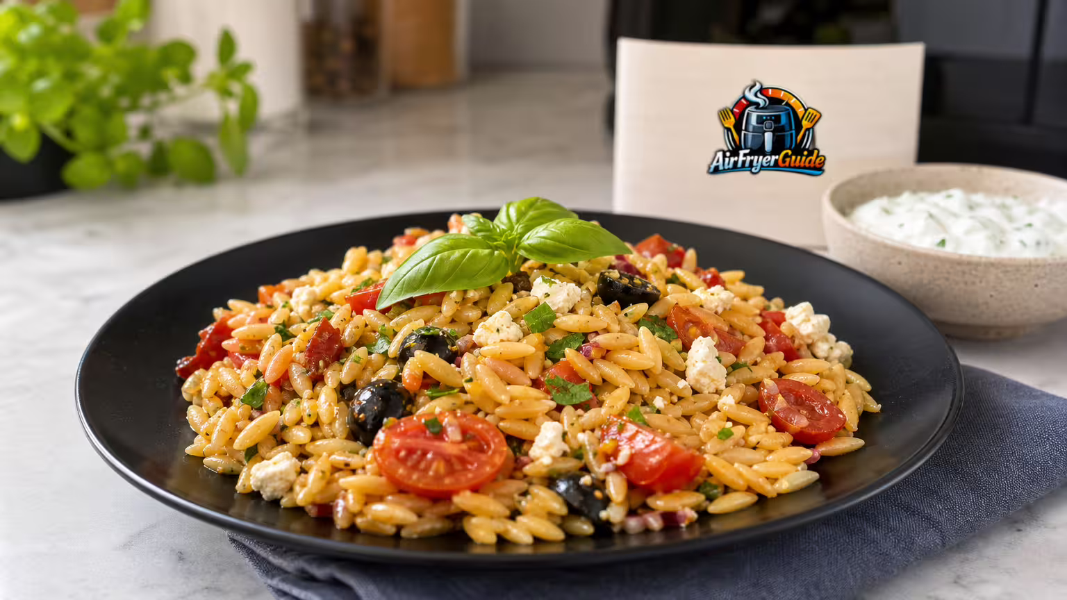 Mediterrane Orzo Bowl im Airfryer - Serviervorschlag