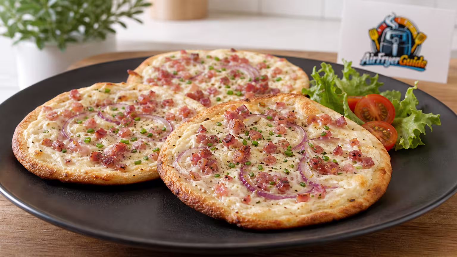 Mini Flammkuchen im Airfryer - Serviervorschlag
