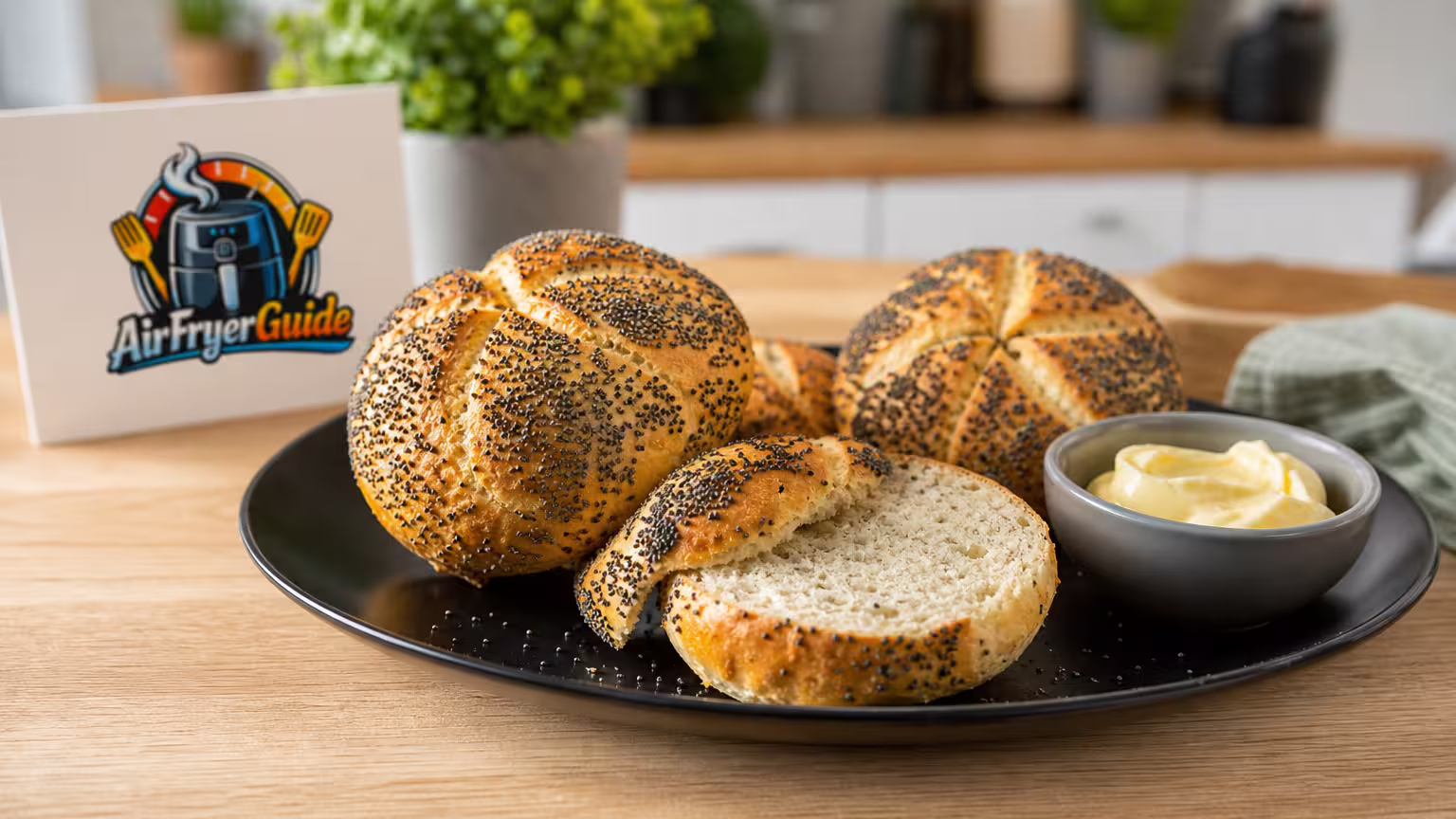Mohnbrötchen aufwärmen im Airfryer - Serviervorschlag