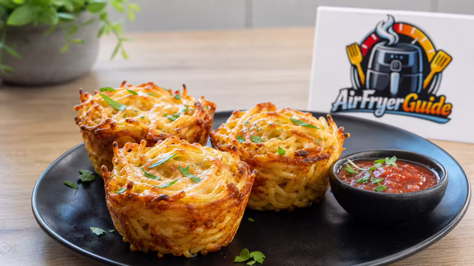Nudel Muffins im Airfryer - Serviervorschlag