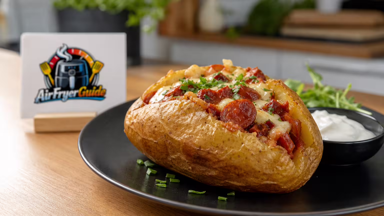 Ofenkartoffel mit Chorizo im Airfryer - Serviervorschlag