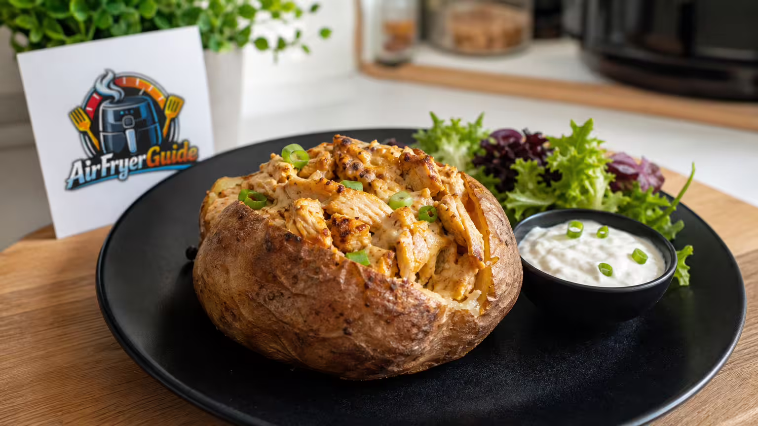 Ofenkartoffel mit Hähnchen im Airfryer - Serviervorschlag
