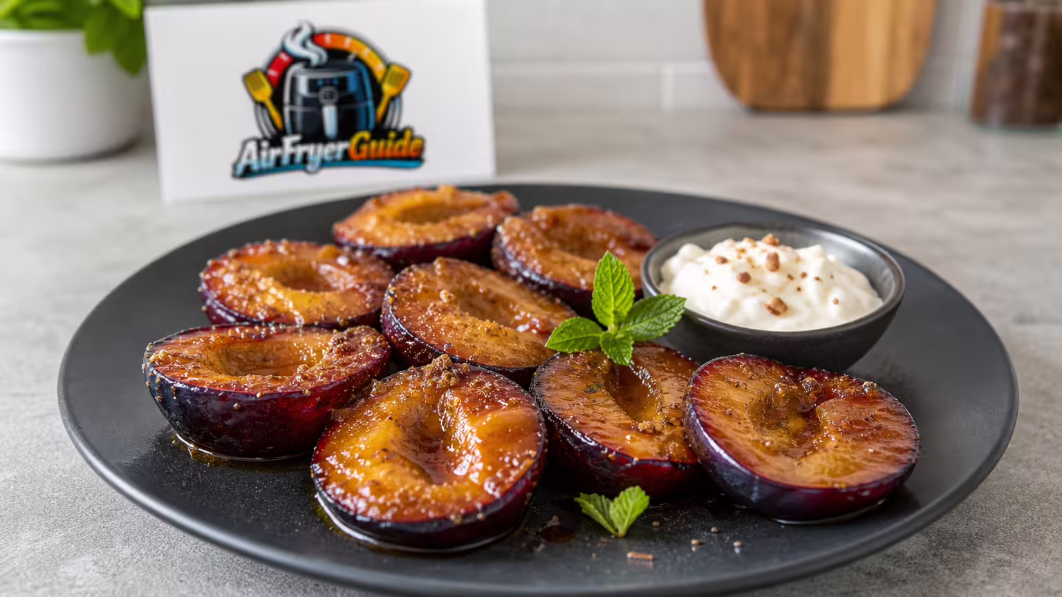 Ofenpflaumen im Airfryer - Serviervorschlag