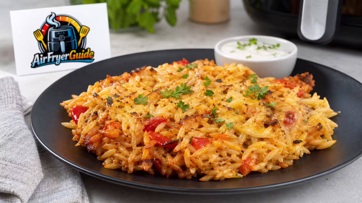 Orzo Auflauf im Airfryer - Serviervorschlag