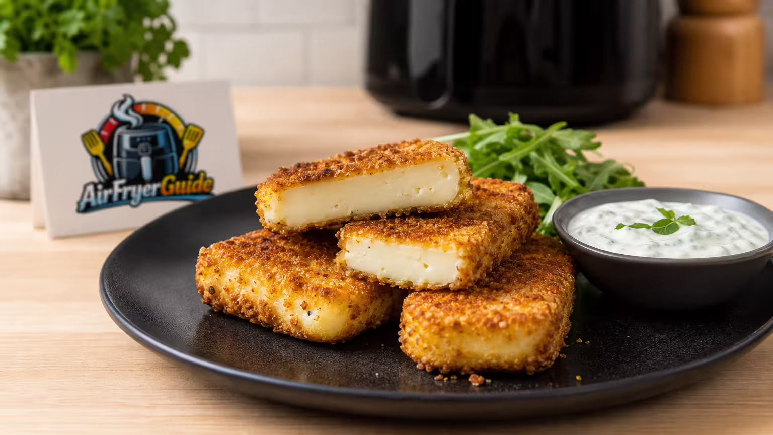 Panierter Halloumi im Airfryer - Serviervorschlag