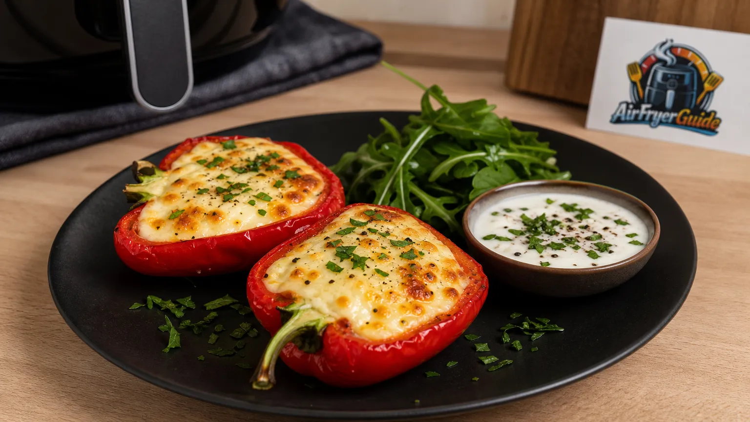 Paprika mit Halloumi überbacken im Airfryer