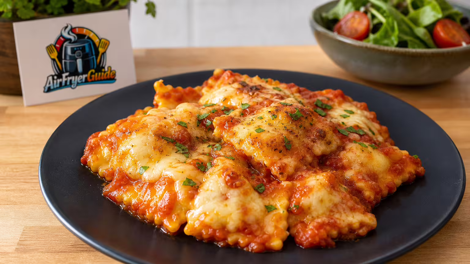 Ravioli al Forno im Airfryer - Serviervorschlag