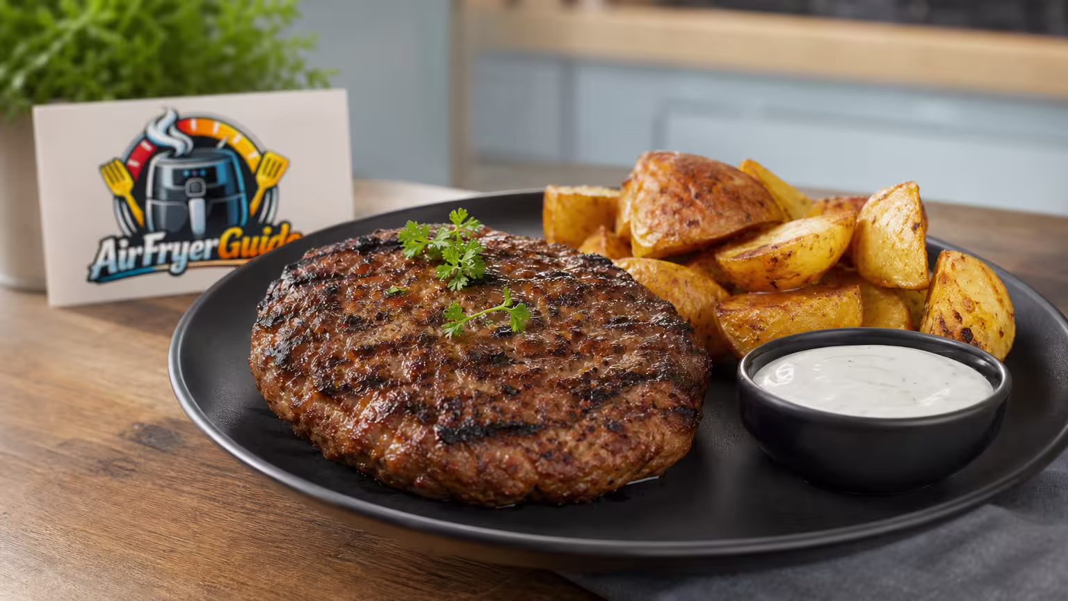 Rinderhacksteak im Airfryer - Serviervorschlag