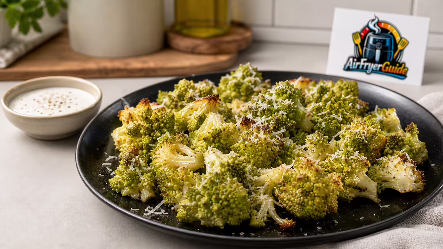 Romanesco mit Parmesan im Airfryer - Serviervorschlag