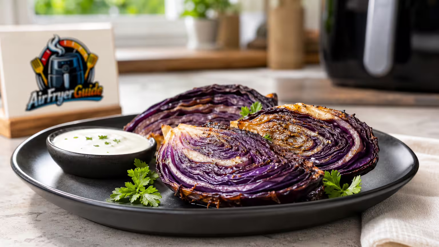 Rotkohlspalten im Airfryer - Serviervorschlag
