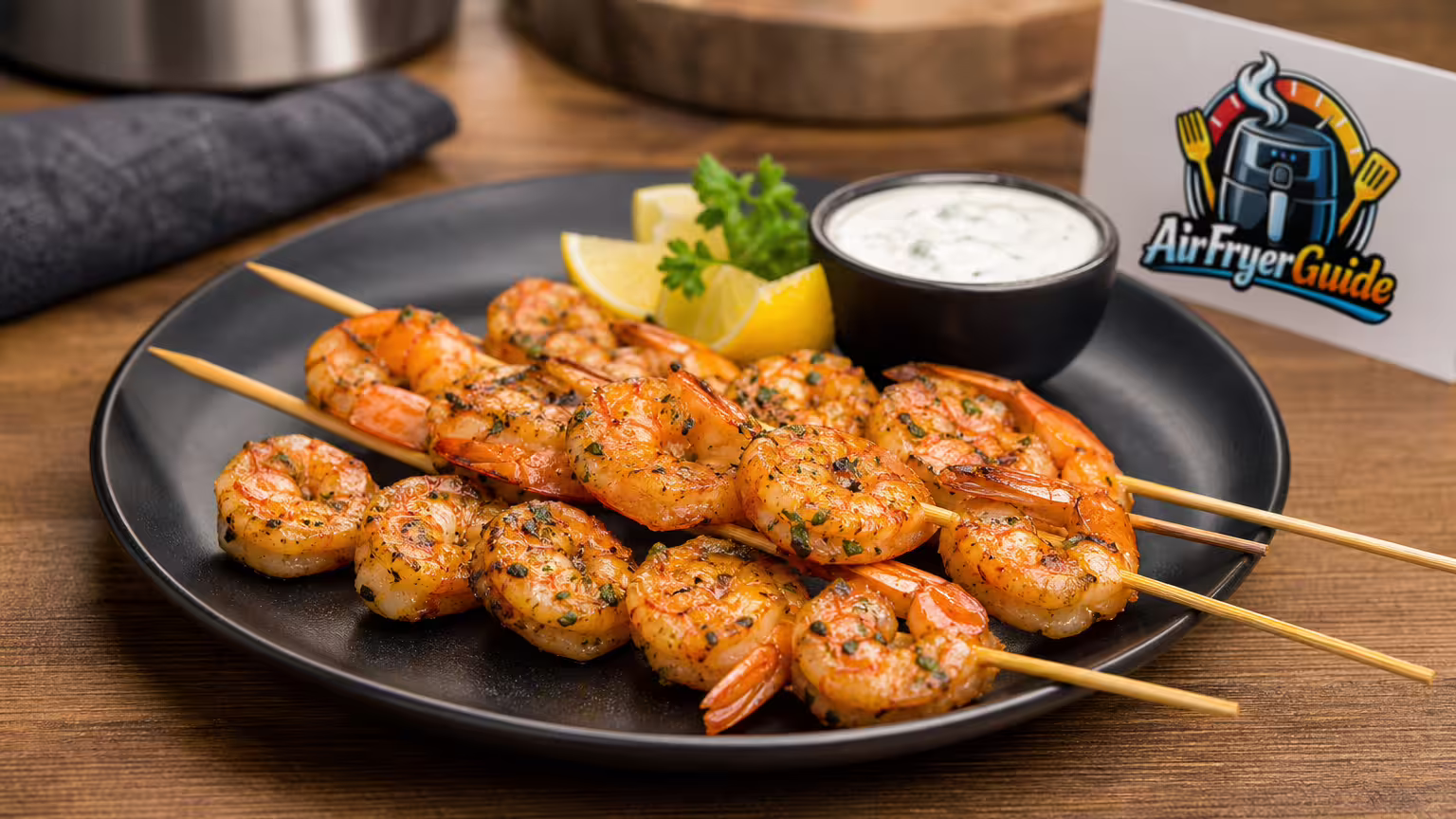 Scampi Spieße im Airfryer - Serviervorschlag