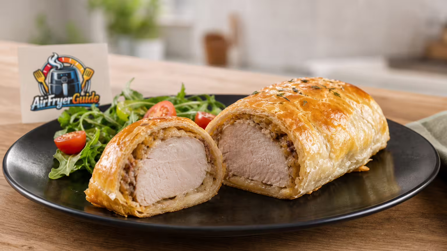 Schweinefilet im Blätterteig aufwärmen im Airfryer - Serviervorschlag